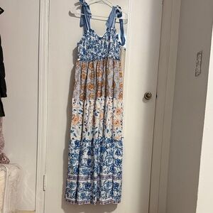 Floral Maxi Dress with Blue Straps